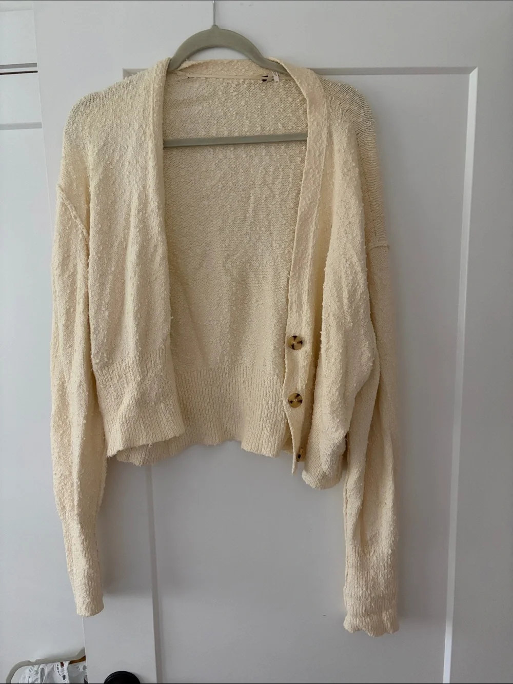 Free People Cream Button-Front Textured Cardigan